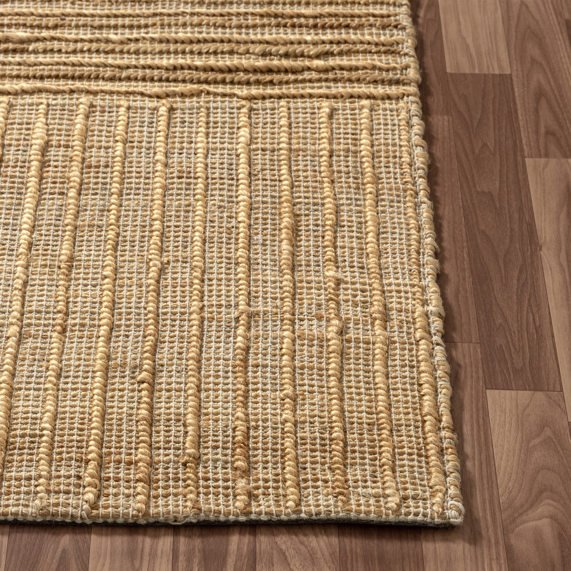 Ox Bay Nel Striped Modern Hand-Woven Jute Indoor Area Rug, Natural, 7'9" x 9'9"