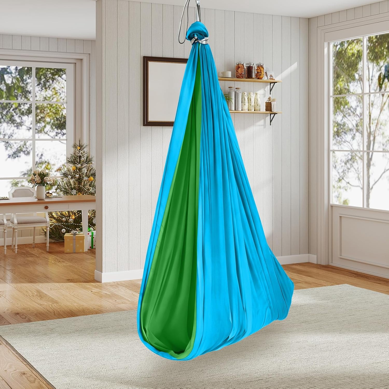 Sensory Swing for Kids Indoor Outdoor, Calming Cocoon Therapy Swing, Holds 300lbs, Hug-Like Sensory Hammock with 360° Swivel Hardware