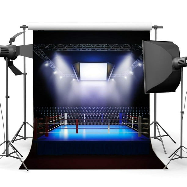 ABPHOTO Polyester 5x7ft Boxing Ring Backdrop Boxing Backdrops Interior Stadium Stage Lights Dark