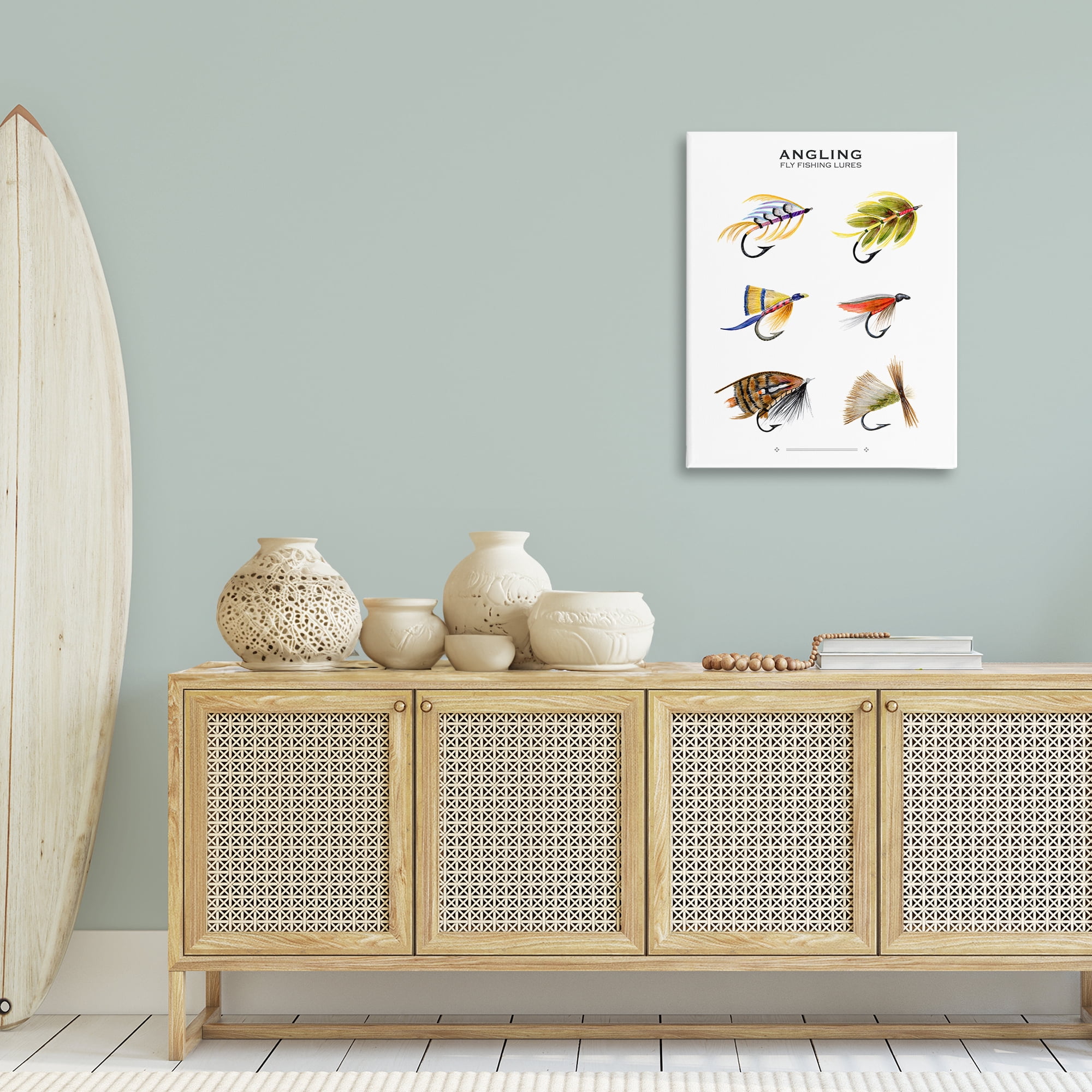 Stupell Industries Angling Fly Fishing Lures Sports Painting Wrapped Canvas Art Print Wall Art, 24 x 30