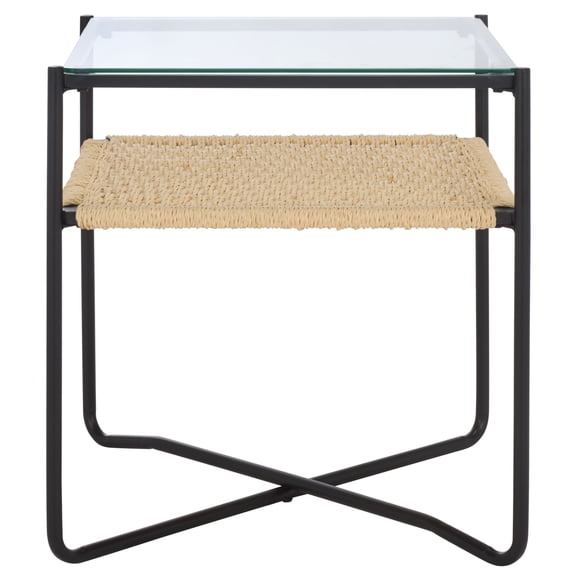 Safavieh Omaka 1 Shelf Modern Glass End Table, Black/Natural
