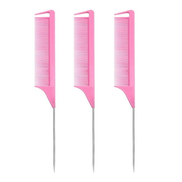 Rat Tail Combs Parting Comb: 3Pcs Rat Tail Comb Set, Long Steel Pin Rat Tail Teasing Comb, Hair Combs for Salon Hair Stylist, Tail Combs Metal ,Parting Combs for Women