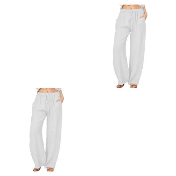 Minnieouse Manténgase a la moda con estos cómodos y modernos pantalones sueltos para mujer, de diario, de algodón, informales, para mujer, Blanco METRO 2Conjunto