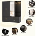 thumbnail image 3 of ChVans 71'' Armoire Wardrobe Closet with Mirror and Sensor Light, Modern Large Wooden Armoire Closet with 5 Doors, 2 Drawers, 2 Hanging Rods, Open Space for Bedroom, 3 of 7