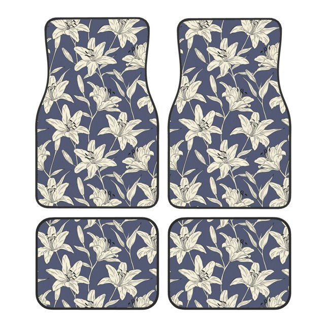 Fotbe Lilies Flowers Juego de 4 Tapetes para Auto con Estampado – Alfombrillas de Goma Reforzada, Diseño Antideslizante, Protección para Todo el Año – Vehículos, Autos, Camionetas y SUVs