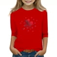 thumbnail image 2 of Red Cold Shoulder Heart Print Girls Top, Stretch Polyester Spandex 3/4 Sleeve Relaxed Fit Casual Tee for Ages 4-12, Valentine's Day Cute Kids Blouse,Size 9-10T, 2 of 5