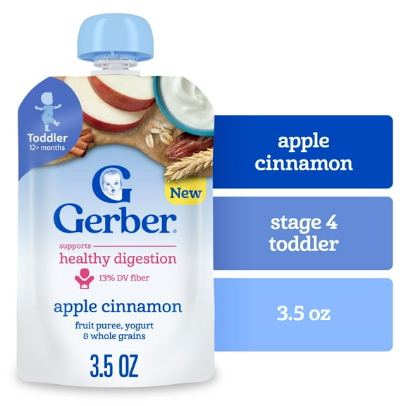 Gerber Toddler Food, Apple Cinnamon, Fruit Puree, Yogurt & Whole Grains Pouches 3.5 oz