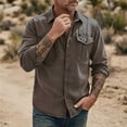 thumbnail image 2 of Long Sleeve Shirts for Men Fashion Turndown Collar Solid Color Casual Button Front Shirt With Zipper Pockets Outdoor Sports Tops, 2 of 5
