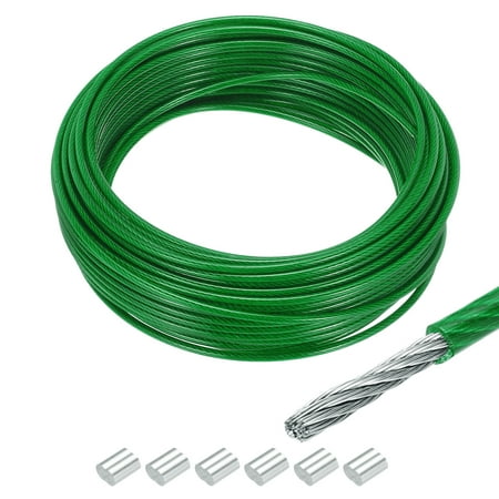 

Uxcell 66Ft(20m) Wire Rope 304 Stainless Steel Cable 1/8 (3mm) Vinyl Coated with 6Pcs Aluminum Sleeves Green
