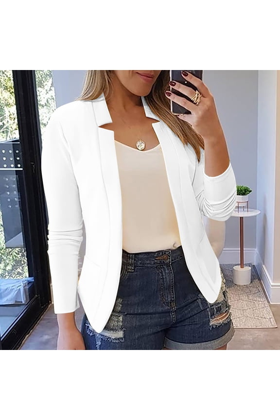 Blazer Jackets for Women Fashion Dressy Open Front Cardigan Jacket Casual Long Sleeve Work Office Suit Jacket 2025 White M