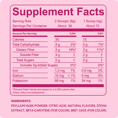Bellway Psyllium Super Fiber Prebiotic Supplement Powder, Sugar-Free, Fruit Punch, 72 Servings