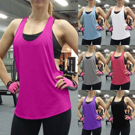 Gym Tops for Women Workout Sleeveless Tank Tops for Women Crewneck T-Shirt Running Yoga Active Shirts Plus Size Gym Clothes (Grey,L)
