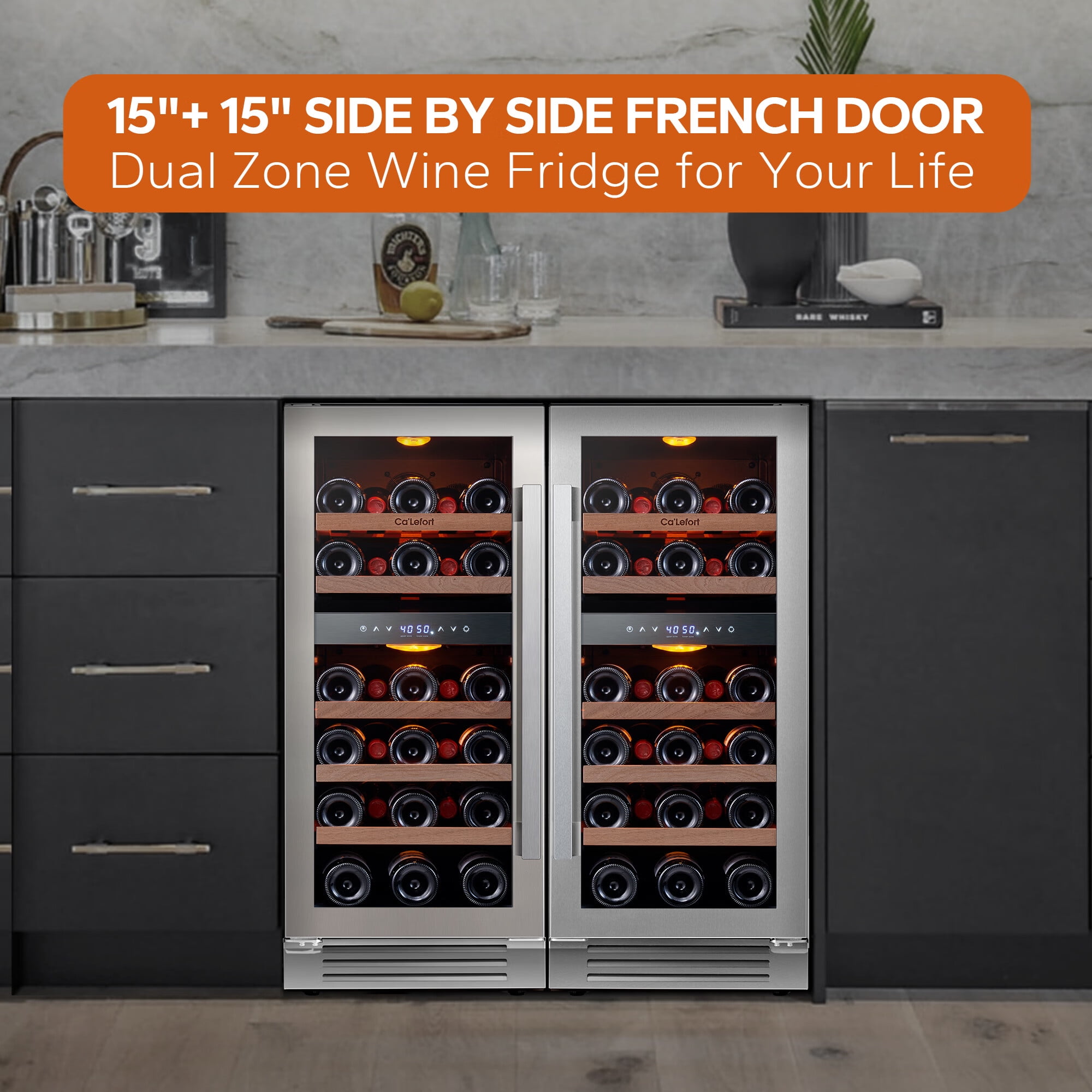 Ca'Lefort 30 inch Wine Fridge,56 Bottle Dual Zone Wine Cooler Refrigerator,Freestanding & Built-in with Stainless Steel frame for Kitchen Office