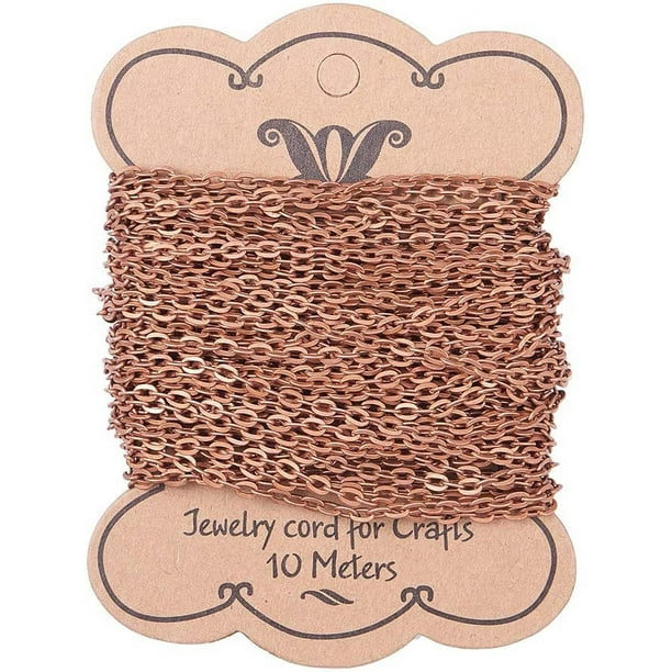 Cadenas de eslabones de 32 pies con dijes, de hierro color cobre rojo, planas y ovaladas, con forma de O.