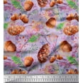 thumbnail image 1 of Soimoi Purple Velvet Fabric Apricot,& Oaknut Fruits Printed Fabric 1 Yard 58 Inch Wide, 1 of 1