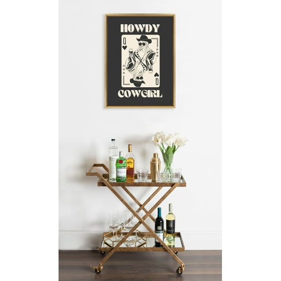 Kate and Laurel Sylvie Howdy Cowgirl Queen Framed Canvas Wall Art by Honey Island Studio, 18x24 Bright Gold, Western Cowboy Art for Wall