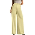 thumbnail image 2 of ZHYou Womens Pants High Waisted,Wide Leg,Pleated,Flowy,Casual Baggy Trousers,Yellow,Size XL, 2 of 7