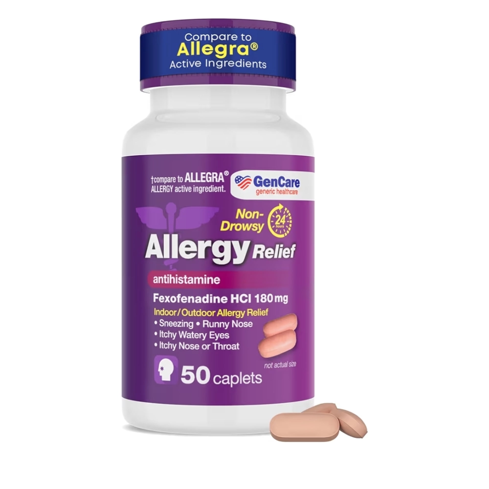 GenCare - Allergy Relief Pills | Fexofenadine HCl 180mg 50 Tablets | Non Drowsy Antihistamine Allergy Pills for Hay Fever, Seasonal Allergies, Outdoor & Indoor Allergies | Relieves Itchy Eyes & Nose
