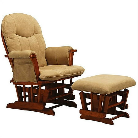 Dorel - Deluxe Glider Rocker and Ottoman, Walnut