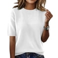 thumbnail image 2 of Crew Neck T Shirts for Women, Tops for Women, Summer Tops, Womens Tops, Short Sleeve Sweater for Women Cozy Crew Neck Pullover Sweaters Shirts Business Casual Lightweight Knit Work Tops, White L, 2 of 6