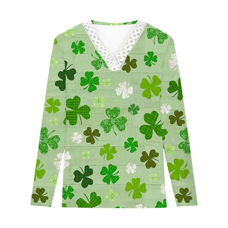 Women's St. Patrick's Day Sweatshirts Casual Hoodies Long Sleeve V Neck  Lightweight Loose Fit Pullover Tops 