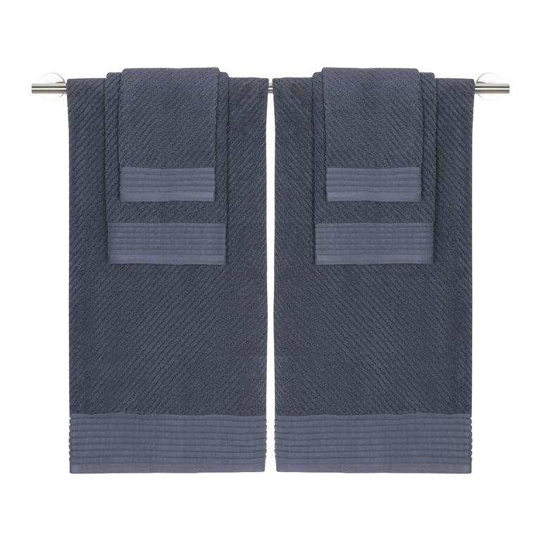 Caro Home Beacon Textured Cotton 6 Piece Bath Towel Set with Pleated Cuff,  Periwinkle 