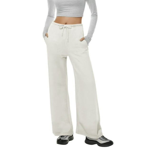 Timegard Sweatpants Women Elastic Waist Drawstring Lounge Pants Loose Straight Leg Athletic Trousers