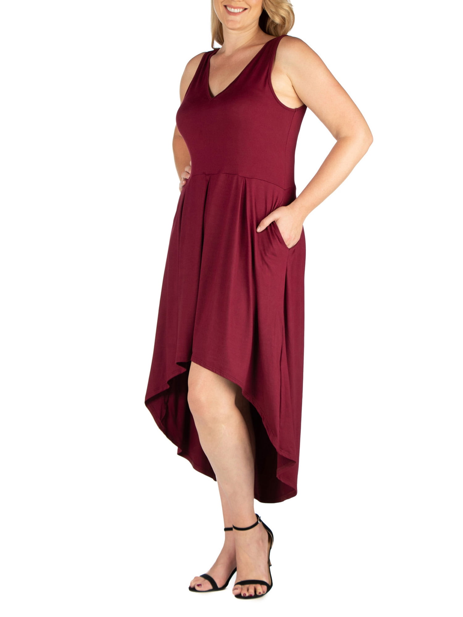 24/7 Women's Plus Size Comfort Apparel High Low Plus Size Party Dress with Pockets