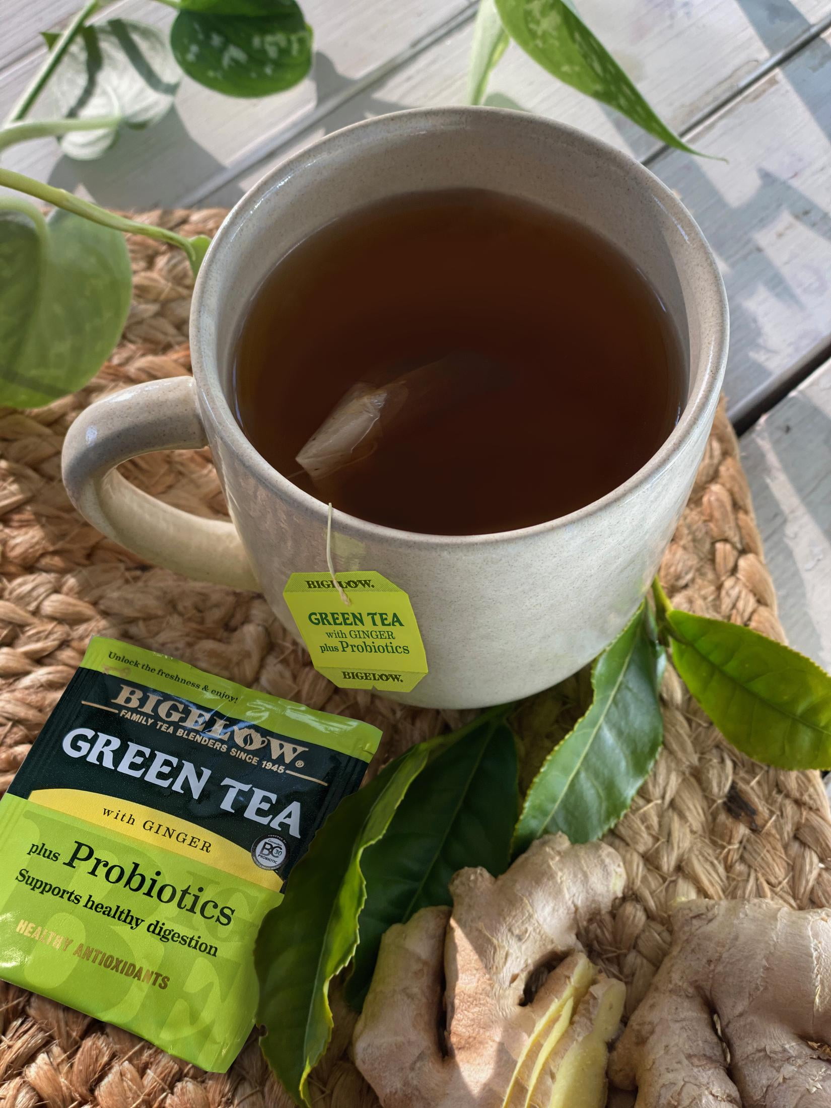 Bigelow Green Tea With Ginger Plus Probiotics Green Tea Bags, 18 Count-Pack Of 4