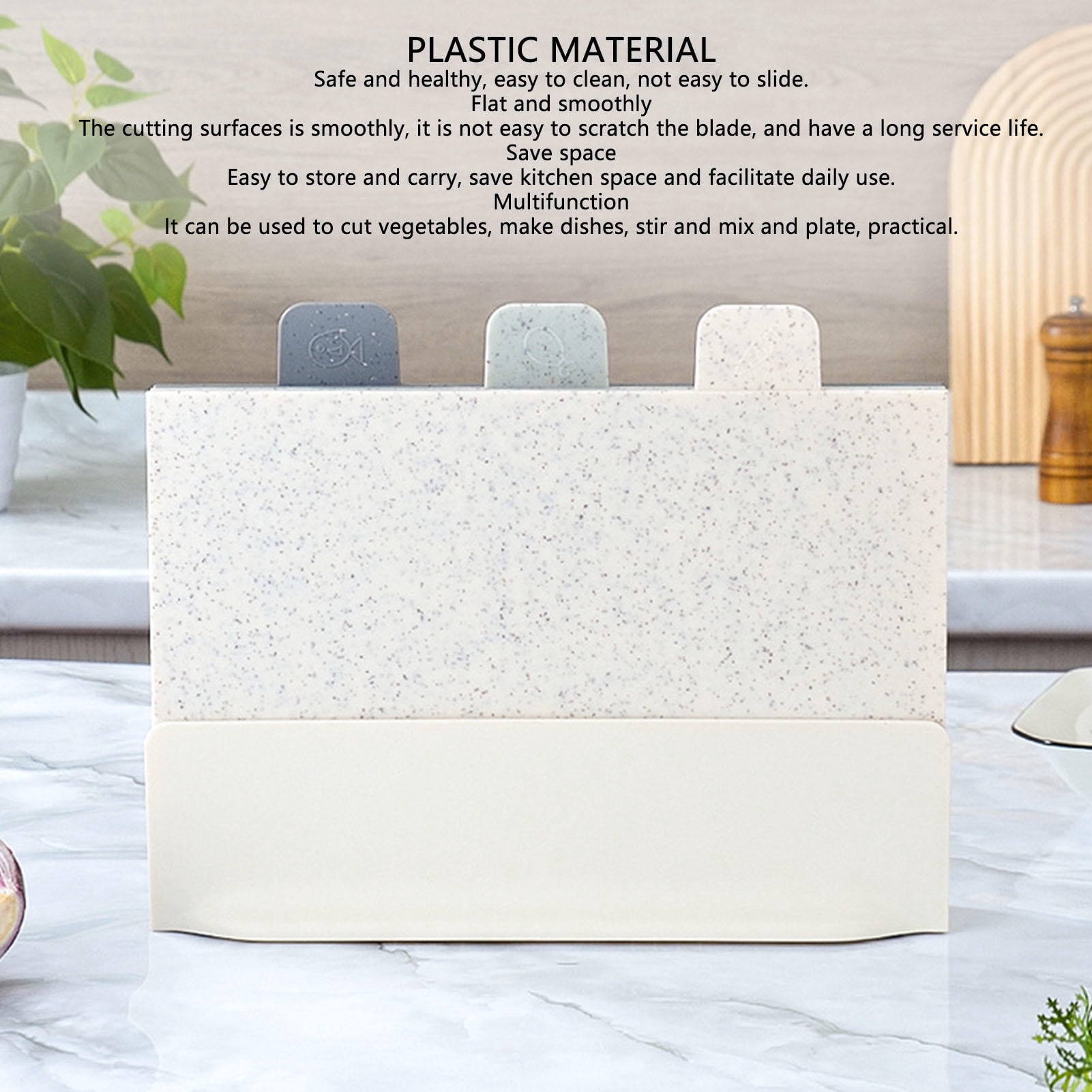 BIMZUC 3-Piece Plastic Cutting Board Set – Smooth, Non-Slip, Space-Saving – Ideal for Vegetables, Fruits & Meats