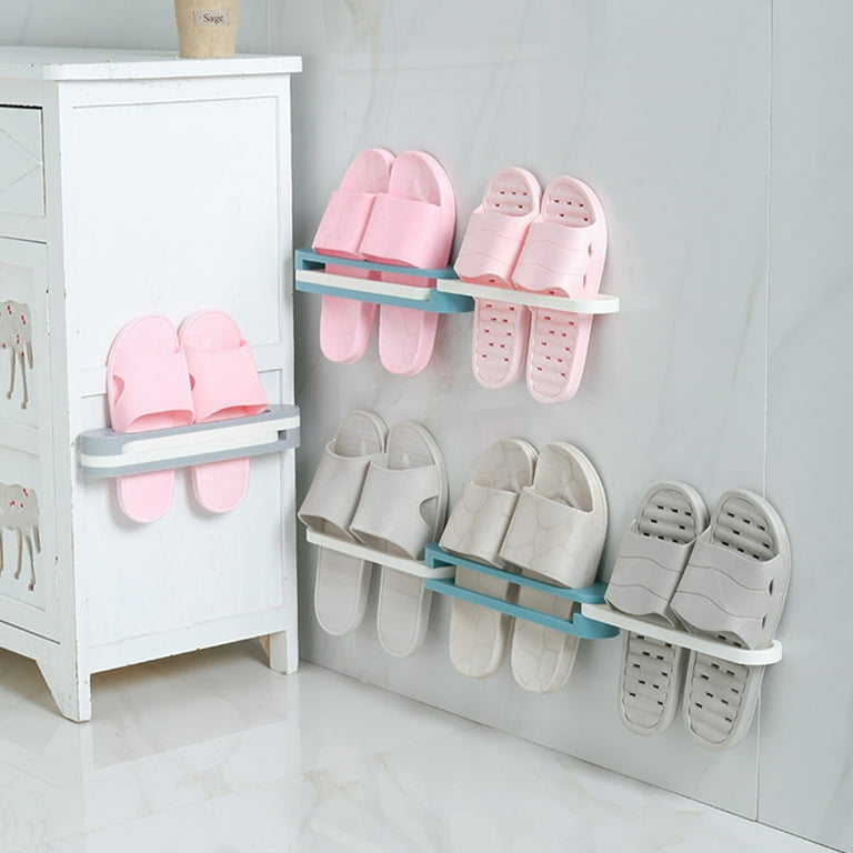 Slipper Storage Rack Bathroom Organizer Wall-mounted Shoe Rack Household  Punch Free Foldable Combined Shoes Holder Space Saving