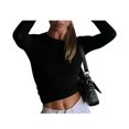 thumbnail image 1 of Women Slim Fit Backless T-Shirt Solid Color Long Sleeve -Neck Crop Tops Basic Tee Streetwear, 1 of 6