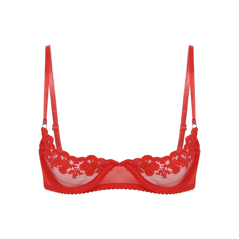 iEFiEL Womens Sheer Floral Lace Underwired Bra Unlined Brassiere Lingerie  Red S 