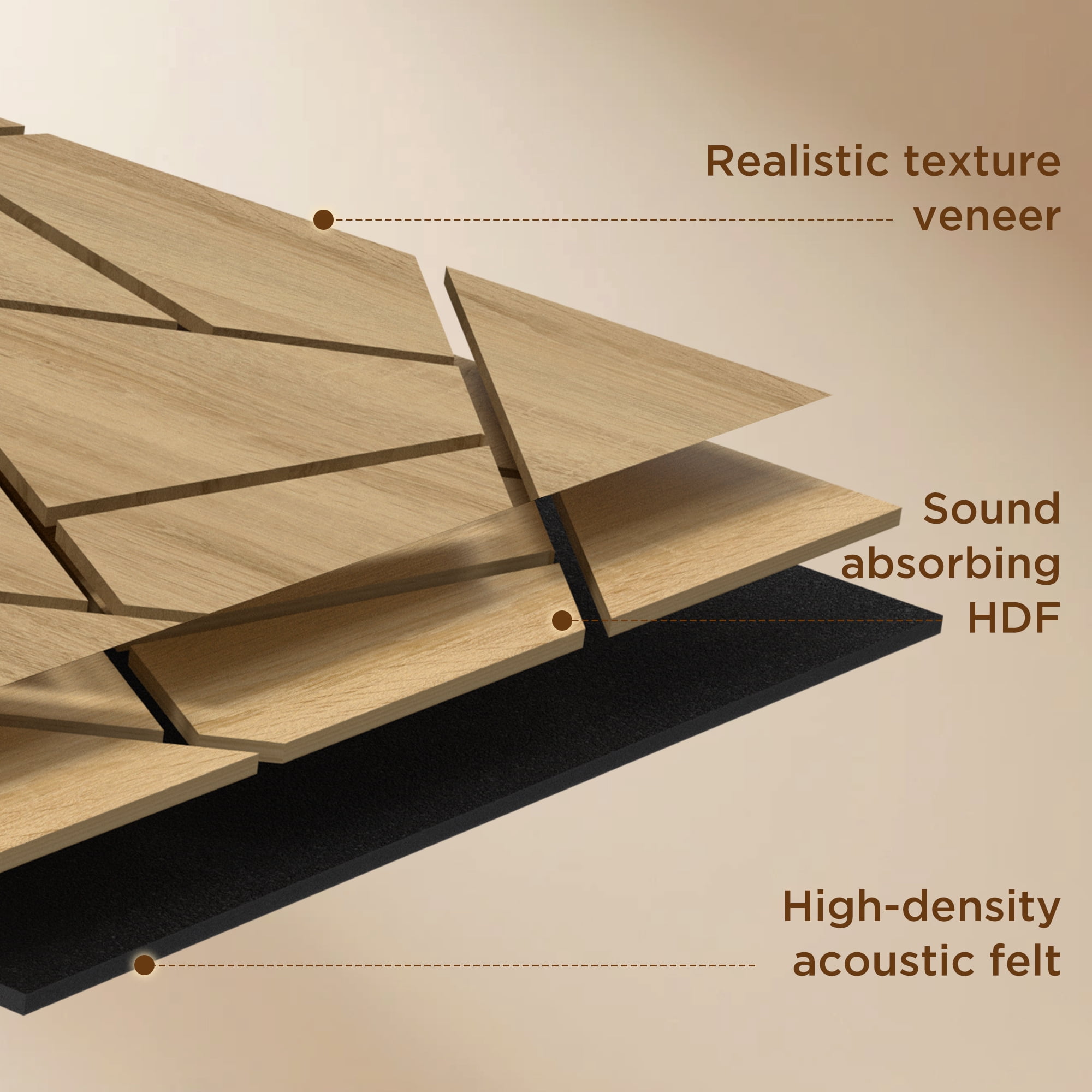 Fahomiss Abstract Geometric Acoustic Wood Slat Wall Tiles 4-Pack 24"x24", 3D Panel, Walnut