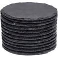 thumbnail image 1 of Ardoise, 4 Pouces 12 Pcs Ensemble de Pierres Rondes Noires Rustiques avec Support Anti-Rayures pour Boissons de Bar, Maison, Cuisine, 1 of 7