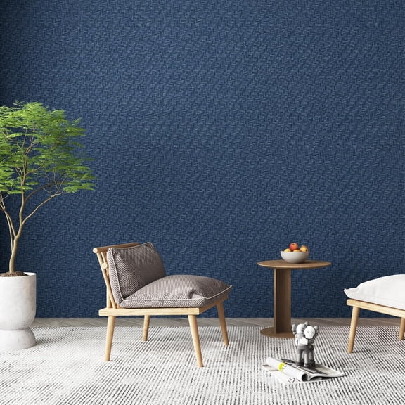 Fabric Wallpaper Textured Contact Paper (24in X 393in) Navy Blue Grasscloth Wallpaper Peel and Stick Faux Linen Wall Paper Self-Adhesive Vinyl Looks Like Woven Straw