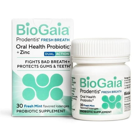 BioGaia Fresh Breath | Dental Probiotic Lozenge | Fights Bad Breath & Halitosis | Healthy Gums & Teeth | Dual-Action L. reuteri Oral Probiotics + Zinc | Fresh Mint Flavor | 30 Day Supply