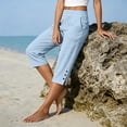 thumbnail image 7 of Cotton Linen Capri Pants for Women Linen Drawstring Elastic Waist Relaxed Fit Casual Cropped Trousers with Pockets, 7 of 7