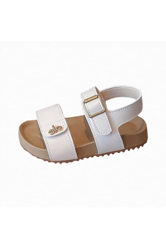 Girls Sandals Open Toe Princess Flat Sandals Strappy Summer Shoes (Toddler/Little Kid/Big Kid)(Beige,7)