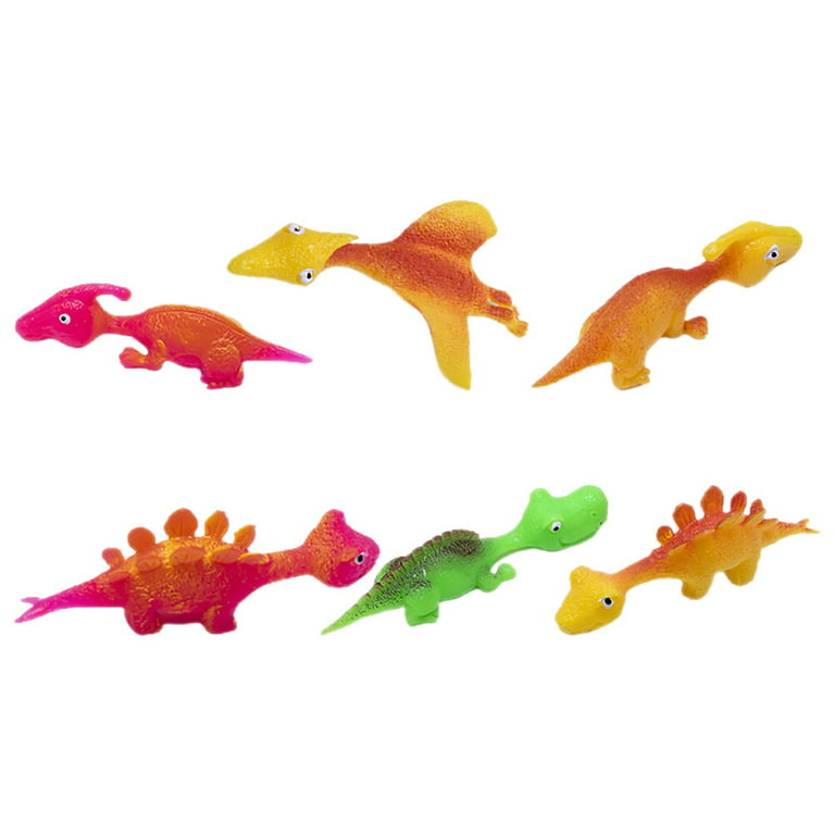 Bestonzon 6pcs Dinosaur Finger Ejection Relief Toy Dinosaur Slingshot Toys  for Kids
