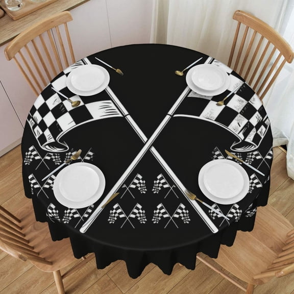 Round Table Cloths 60 Inch Racing Checkered Flag Tablecloth Kitchen Dining Christmas Holiday Party Decor Table Cloth