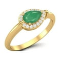 thumbnail image 2 of 6X4 mm Pear Emerald 925 Sterling Silver Gold Vermeil Women Halo Solitaire Valentines Day Gifts Ring, 2 of 3