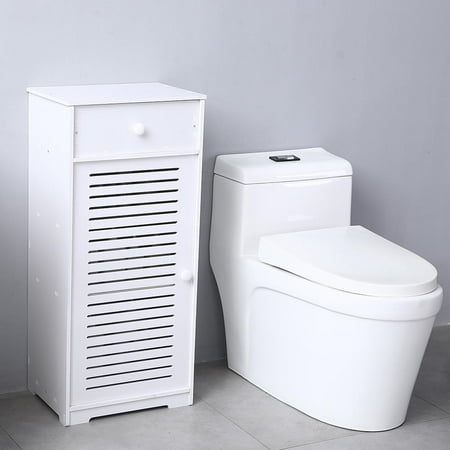 UBesGoo Bathroom Floor Storage Cabinet with 1 Drawer, Free Standing Kitchen Cupboard Wooden Cabinet with 1 Doors, White