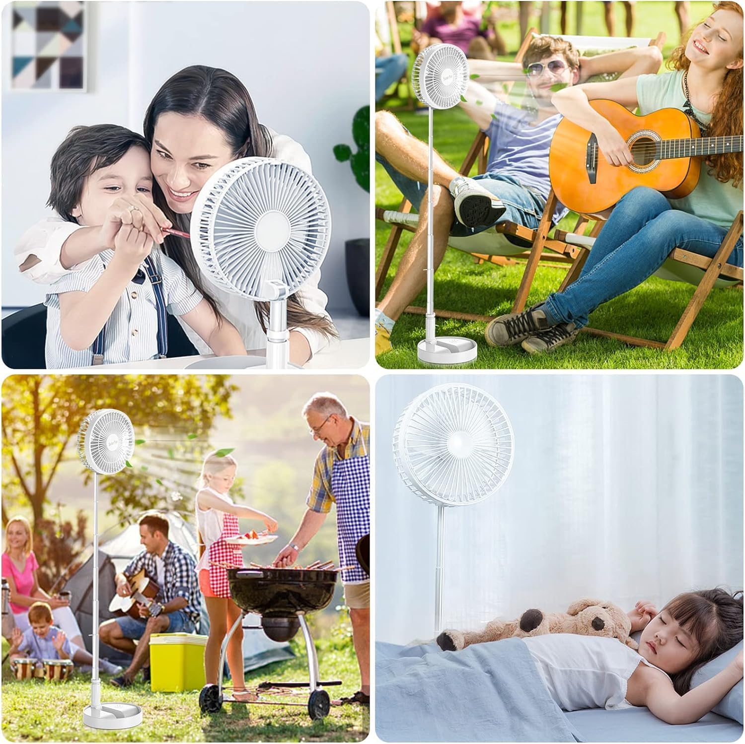 Solar Powered Outdoor Fan, Rechargeable Foldable Desk Fan with Solar Panel Battery Operated Pedestal 3 Speeds Quiet Height Adjustable Floor Fan for Home, Bedroom, Travel