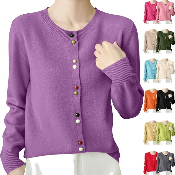 Admvng Cardigans for Women Trendy Fashion Casual Round Neck Knitted Top Loose Plus Size Sweate Cardigan Jacket Top M-2XL