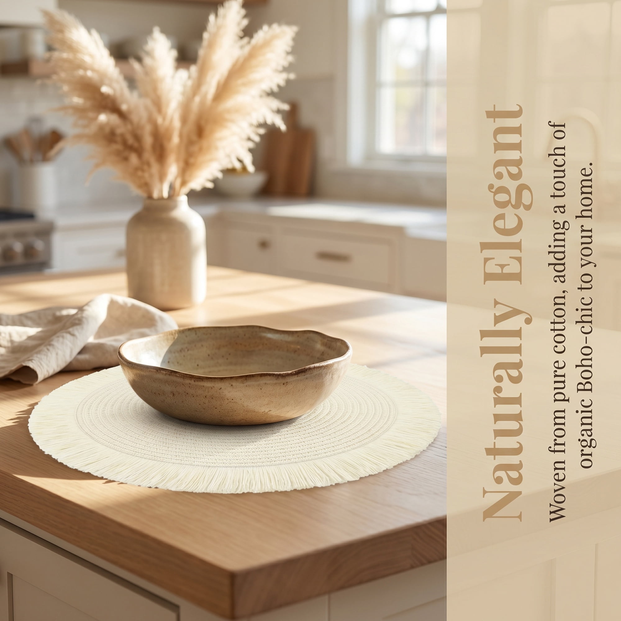 Unique Bargains Rustic Tassel Place Mats Set of 6 for Dining Table Decor White 15"x15"