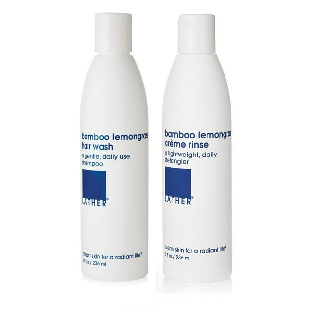 LATHER Bamboo Lemongrass Shampoo & Conditioner Set - Gentle Daily Moisturizing Shampoo & Hair Detangler Conditioner for All Hair Types - Lightweight,