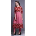thumbnail image 3 of Bimba Lipstick Red Floral Leaves & Pink Flower Print Long Anarkali For Women Indian Kurti Casual Ethnic Tunic Small, 3 of 5