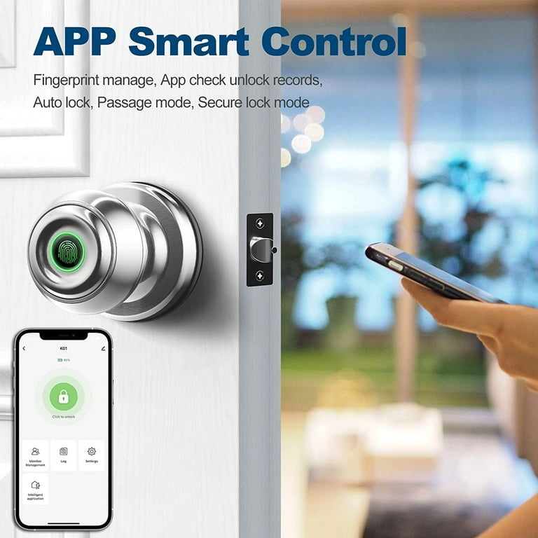 GEEKSMART Smart Door Lock, Fingerprint Door Lock Smart Lock Biometric Door  Lock Fingerprint Door Knob with App Control, Suitable for