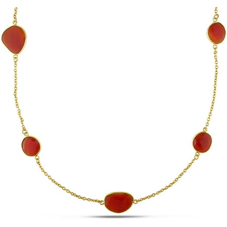 Tangelo 42 Carat T.G.W. Carnelian Brass Station Necklace, 36